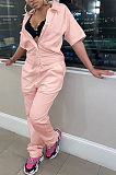 Lapel Casual Zipper Sexy Waist  Showing Cargo Jumpsuit AMW8316