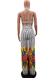 Fashion Positioning Printing Hang A Neck Chest Warp Flared Long Pant Two-Piece NYZ6021