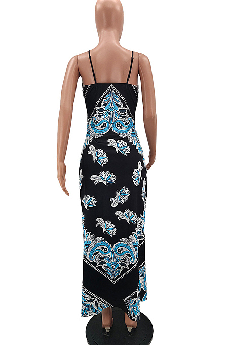 Fashion Positioning Printing Sling Adjust Long Dress NYZ6023