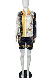 Trendy Sexy Positioning Printing Cardigan Single-Breasted Long Sleeve Shirt Shorts Sets QY5059