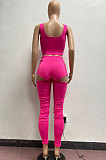 Fashion Cultivate One's Morality Women Pure Color Vest Long Pants Hole Zipper Two-Pieces AYM5024