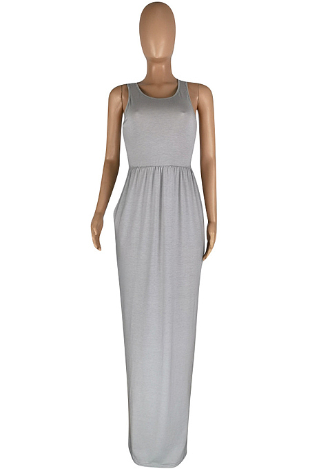 Euramerican Fashion Sleeveless Vest Have Pocket Casual Long Dress E8597
