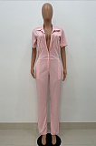 Lapel Casual Zipper Sexy Waist  Showing Cargo Jumpsuit AMW8316
