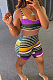 Color Striped Sleeveless U-Neck Thread Shorts Sets  QQX1211