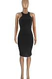Pure Color Cultivate One's Morality Vest Midi Dress HR8181