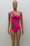 Pure Color One-Oiece Mesh Bikini One-Shoulder Backless Sexy Swimsuit AMW8319