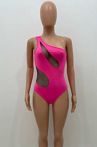 Pure Color One-Oiece Mesh Bikini One-Shoulder Backless Sexy Swimsuit AMW8319