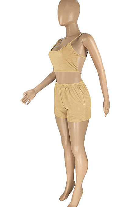 Sport Fitness Casual Backless Pure Color Shorts Sets HR8173