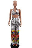 Fashion Positioning Printing Hang A Neck Chest Warp Flared Long Pant Two-Piece NYZ6021