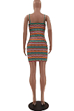 Fashion Casual Stripe Printing Vest Mini Dress LSZ91160