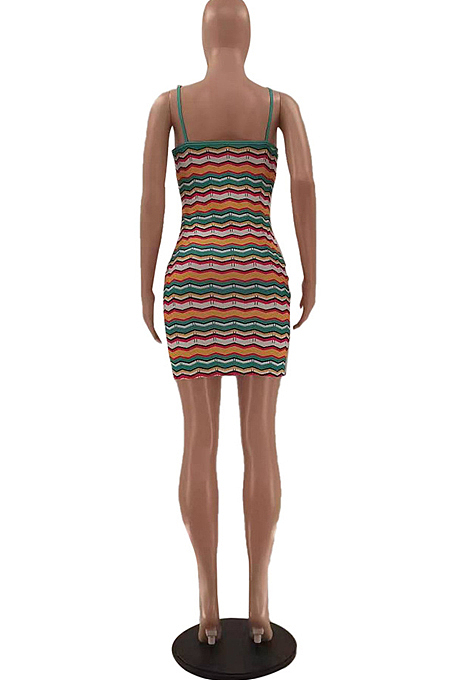 Fashion Casual Stripe Printing Vest Mini Dress LSZ91160