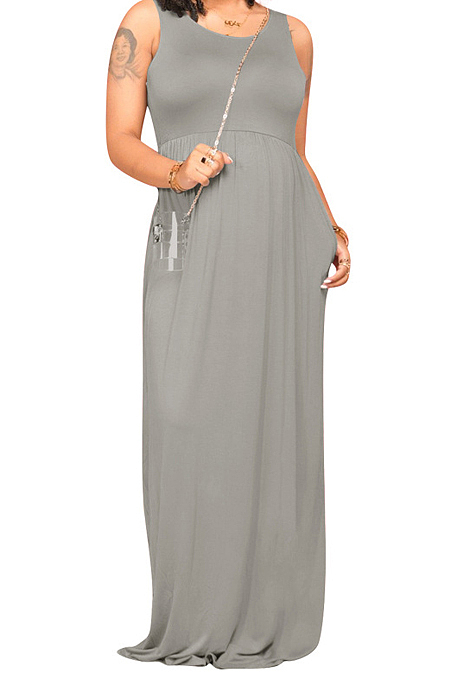 Euramerican Fashion Sleeveless Vest Have Pocket Casual Long Dress E8597