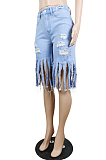 Fashion Summer Casual Worn Out Tassel Cowboy Pants E8595