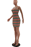 Fashion Casual Stripe Printing Vest Mini Dress LSZ91160