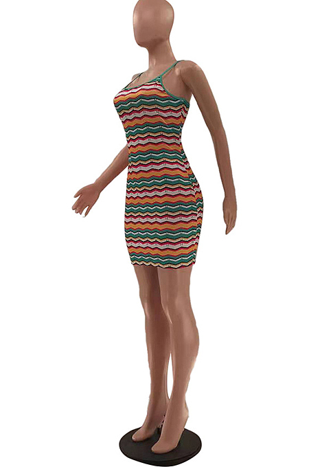Fashion Casual Stripe Printing Vest Mini Dress LSZ91160