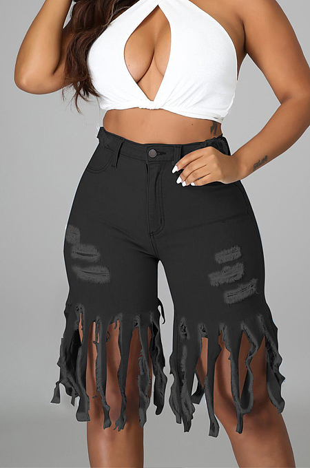 Fashion Summer Casual Worn Out Tassel Cowboy Pants E8595
