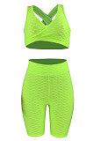 Pineapple Cloth Jacquard Weave Pure Color Yoga Vest Shorts Sets HR8176