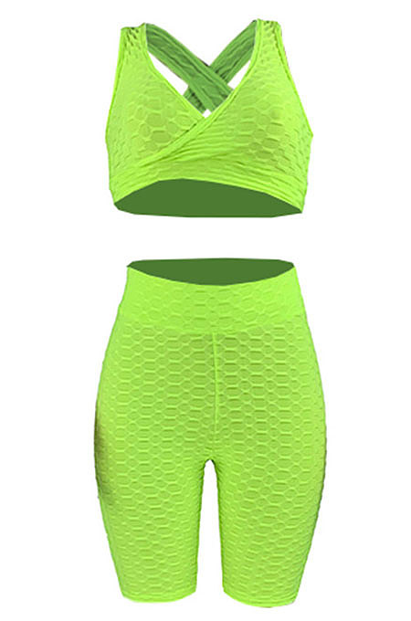 Pineapple Cloth Jacquard Weave Pure Color Yoga Vest Shorts Sets HR8176