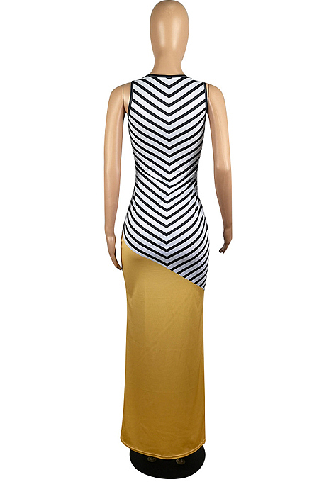 Summer Casual Sleeveless Vest Spliced Positioning Print Long Dress E8599