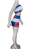 Sexy Chest Wrap Sleeveless White Printing Trendy Casual Skirts Sets CYC765