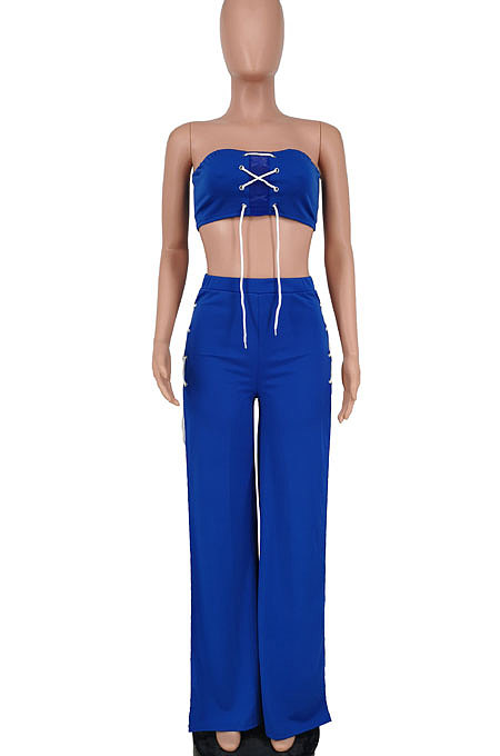 Sexy Pure Color Chest Wrap High Open Fork Pants Sets PU6080