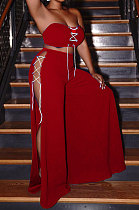 Sexy Pure Color Chest Wrap High Open Fork Pants Sets PU6080