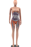 Euramerican Fashion Cultivate One's Morality Printing Chest Warp Jumpsuits OEP6278