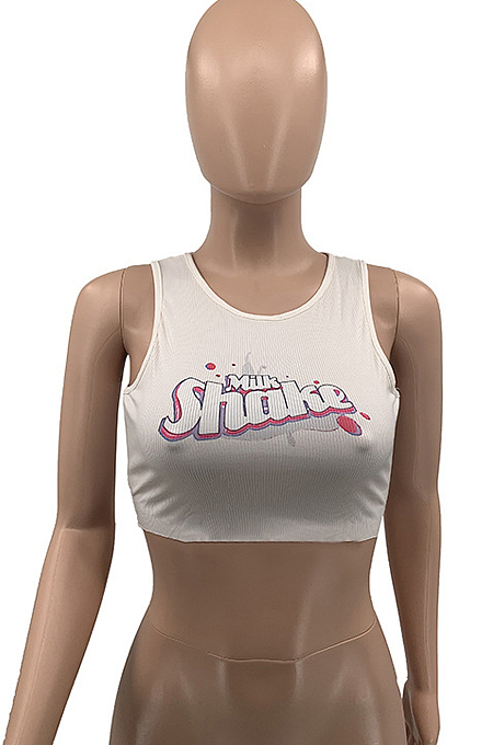 FashionPit Bar Letter Printing Vest QSS5099