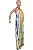 Fashion Hang A Neck Bind Backless Tie Dye Loose Jumpsuits CYY00012