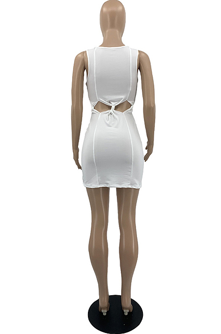 Euramerican Casual Pure Color Sleeveless Knot Dress PQ8047