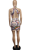 Fashion Sexy Printing Backless Off Shoulder Dress BLK2109 