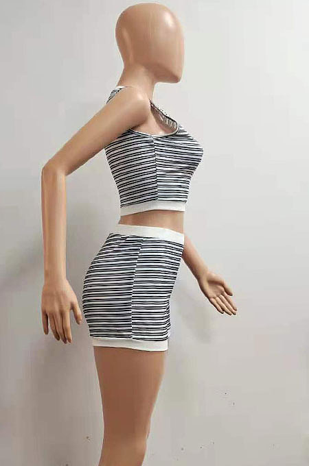 Trendy Women Screw Thread Printing Multi Casual Shorts Sets AMN8011