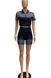 Casual Zipper Square Neck Gradual Change Positioning Printing Shorts Sets AMN8012