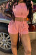 Fashion Pure Color Pocket Bandage Casual Shorts Sets AMN8013