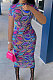 Trendy Women Printing Blue Midi Dress ASM6125