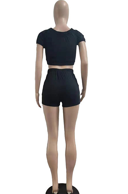Fashion Pure Color Pocket Bandage Casual Shorts Sets AMN8013