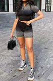 Casual Zipper Square Neck Gradual Change Positioning Printing Shorts Sets AMN8012