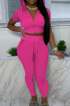 Euramerican Casual Women Hoodie Zipper Short Sleeve Shorts Sets YYF8222