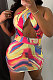 Women Fashion Tie Dye Printing Backless Mini Dress SMY8095