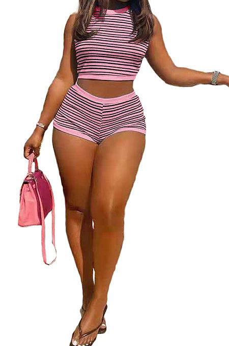 Trendy Women Screw Thread Printing Multi Casual Shorts Sets AMN8011