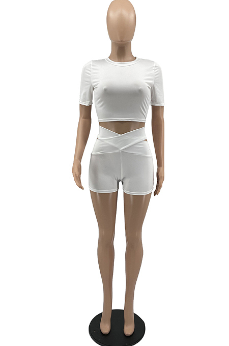 Fashion Casual Stretch Short Sleeve Shorts Sports Two-Piece YYF8223
