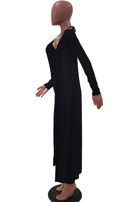 Sexy Deep V Sling Jumpsuits +Long Sleeve Screw Thread Coat Sets TRS1159