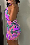 Women Fashion Tie Dye Printing Backless Mini Dress SMY8095