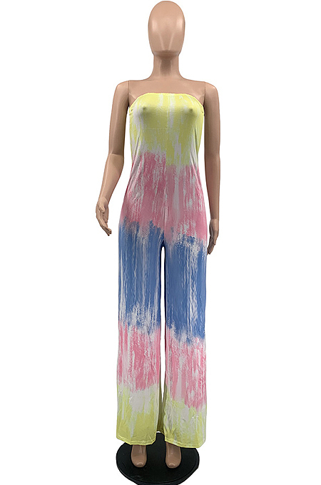 Euramerican Summer Tie Dye Loose Tube Jumpsuits QSS51008