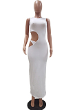 Women Casual Tight Prue Color Side Open Buttocks Sleeveless Dress TRS1155