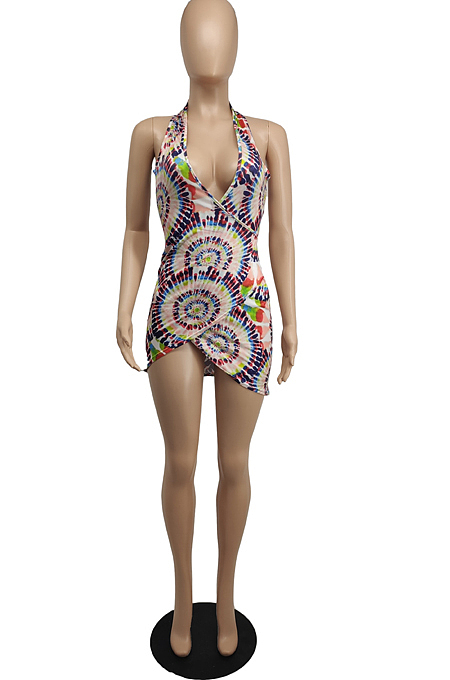 Fashion Sexy Printing Backless Off Shoulder Dress BLK2109 