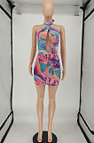 Women Fashion Tie Dye Printing Backless Mini Dress SMY8095