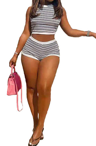 Trendy Women Screw Thread Printing Multi Casual Shorts Sets AMN8011
