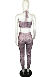 Sexy Snakeskin Printing Hang A Neck Boob Tube Top Hollow Out Long Pants Two-Piece QY5066