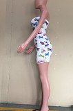 Butterfly Printing Sleeveless Chest Wrap Sexy Mini Dress ASM6116